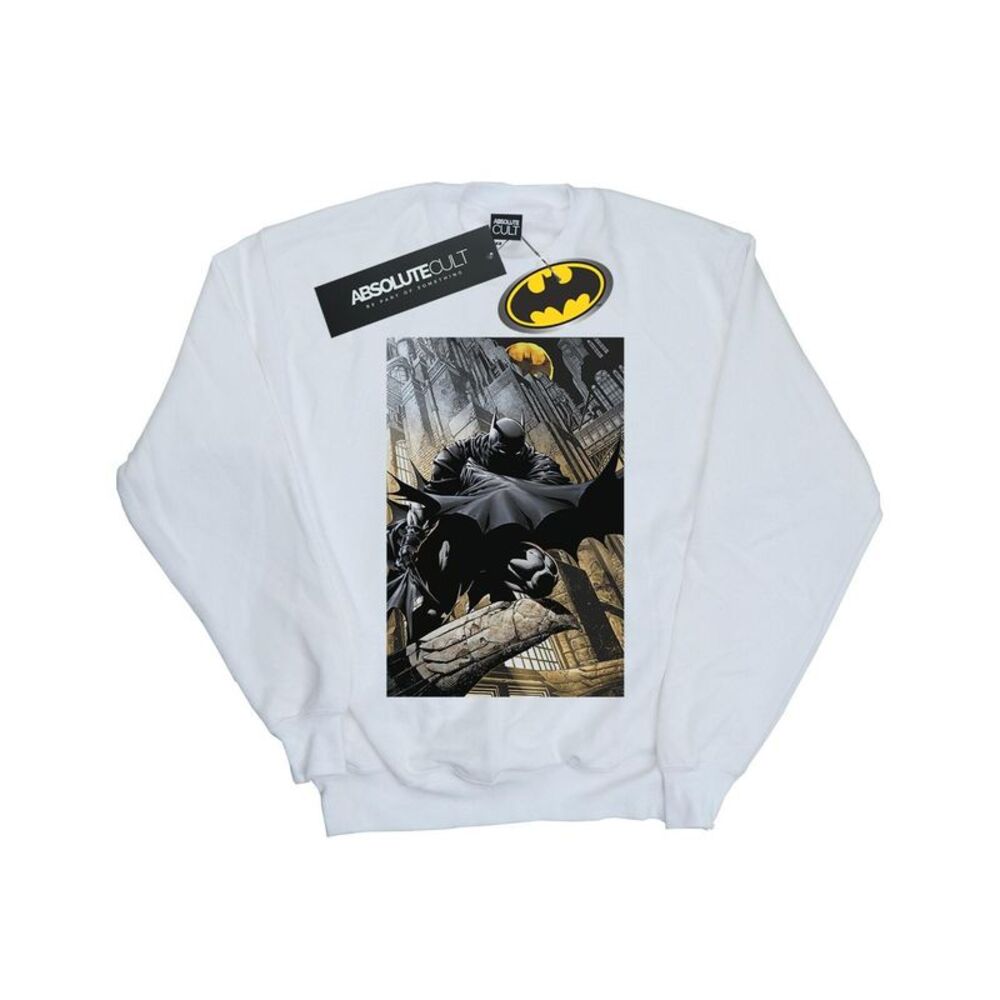 DC Comics Mens Batman Night Gotham City Sweatshirt / White
